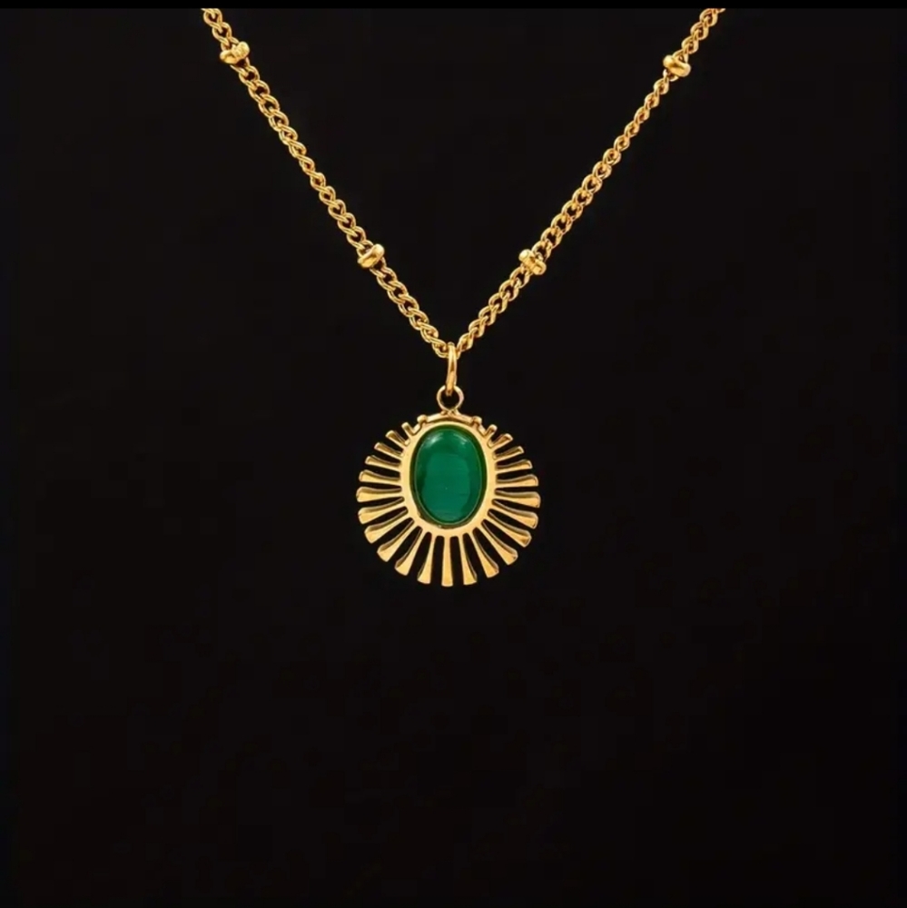 Golden Titanium Steel Pendant Necklace Adjustable.